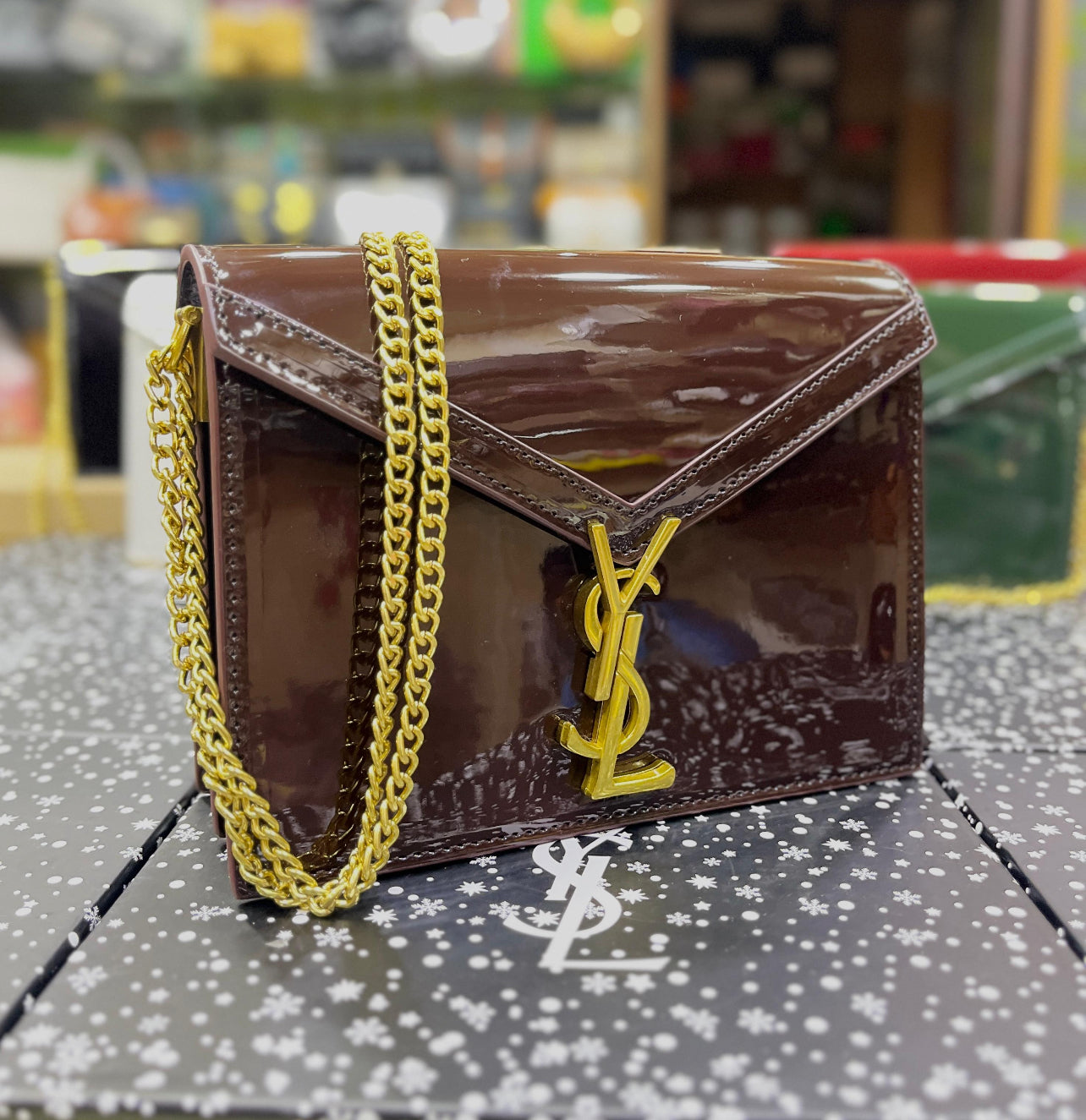 Saint Laurent Cassandra Patent Leather Wallet on Chain