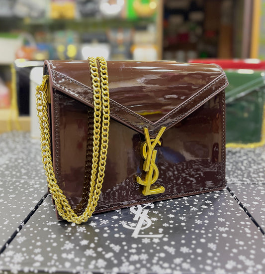 Saint Laurent Cassandra Patent Leather Wallet on Chain