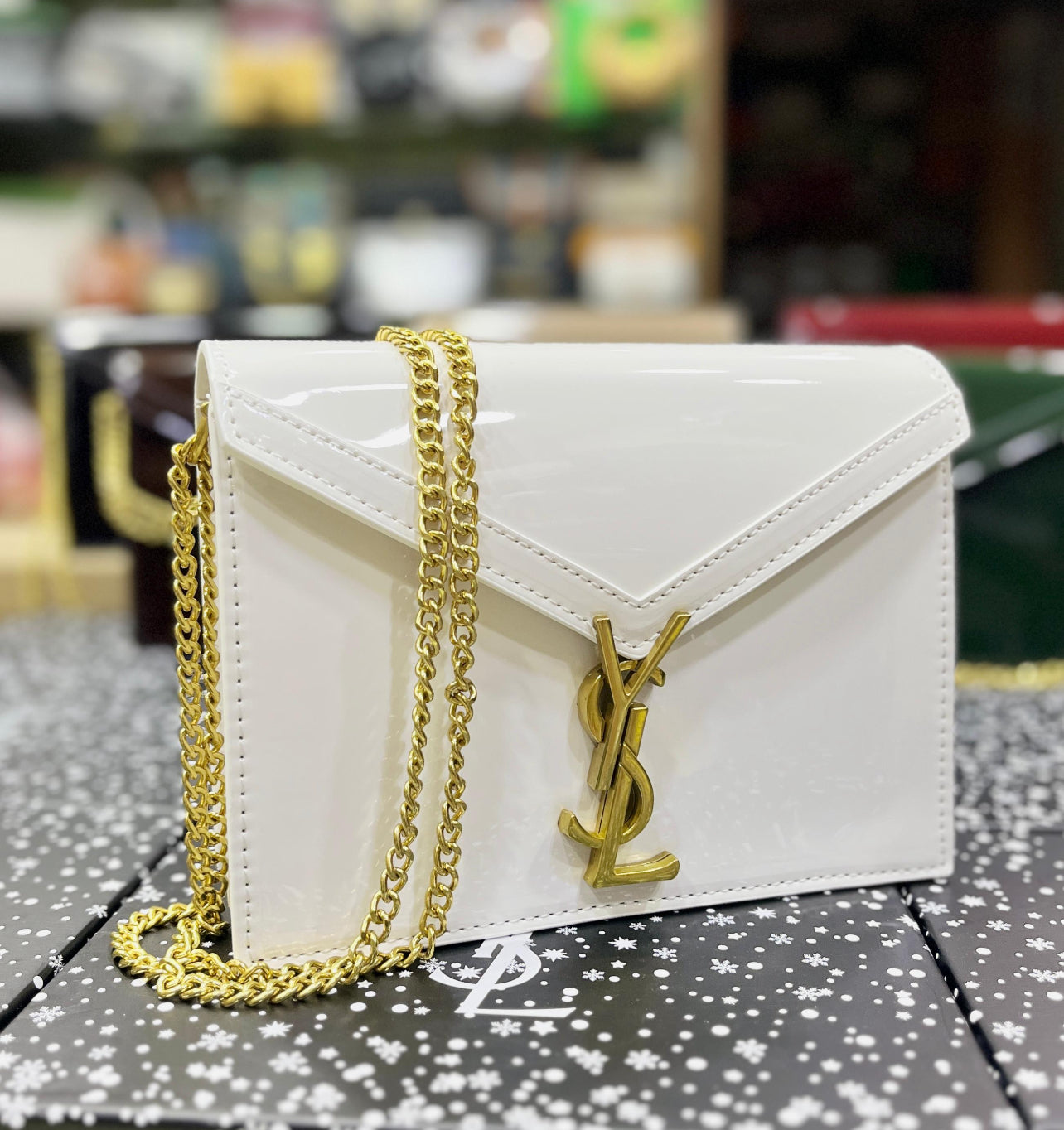 Saint Laurent Cassandra Patent Leather Wallet on Chain