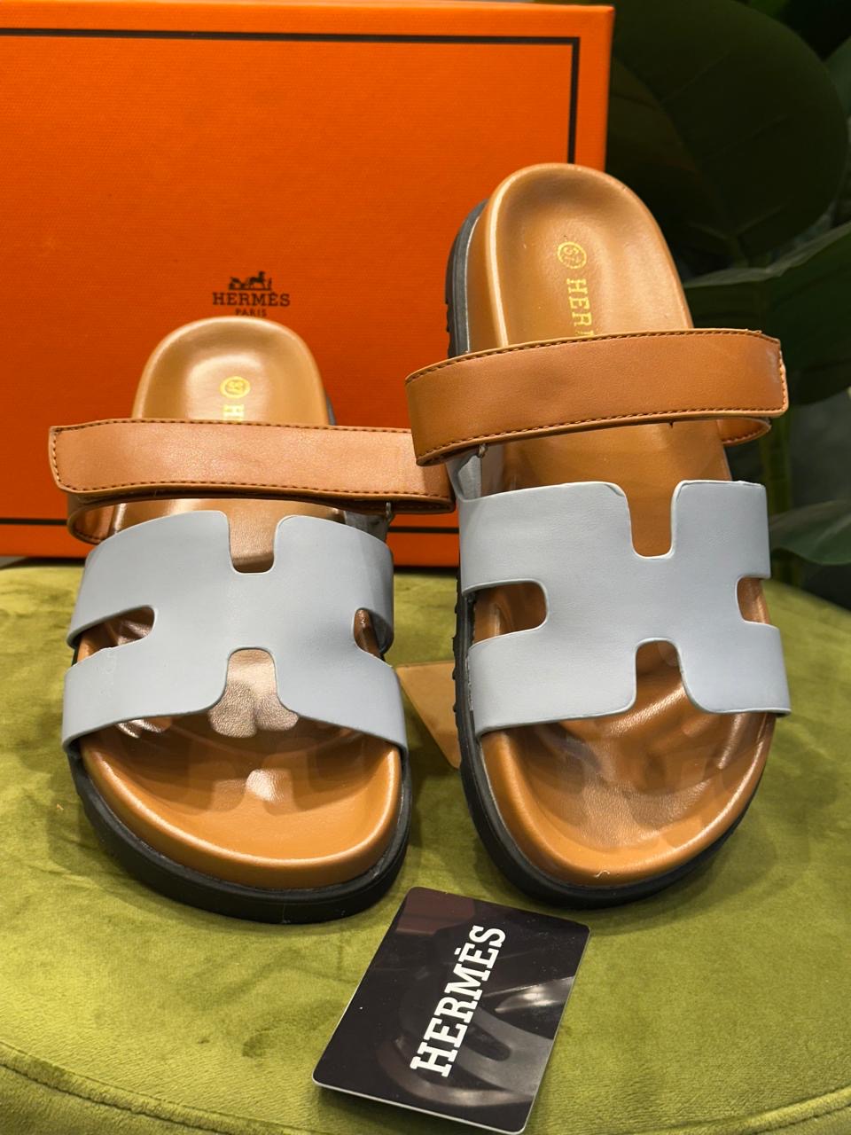 Hermès-Style Two-Tone Slippers