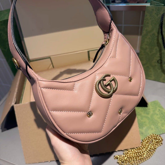 GUCCI GG Marmont Half-Moon Shoulder Bag – Chevron Leather