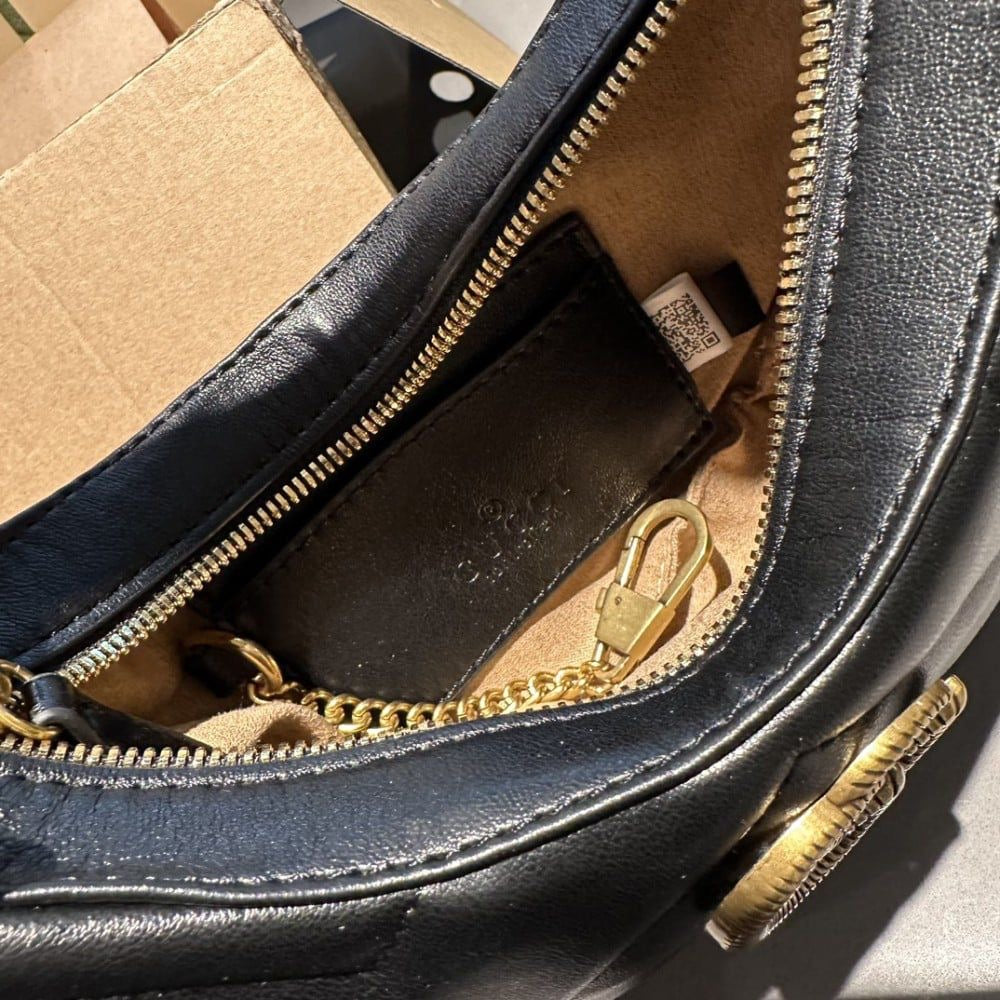 GUCCI GG Marmont Half-Moon Shoulder Bag – Chevron Leather