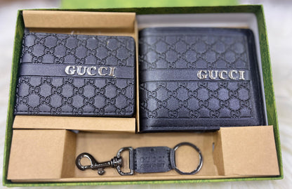 Gucci & Louis Vuitton Gents Gift Set – Wallet, Card Holder & Keychain