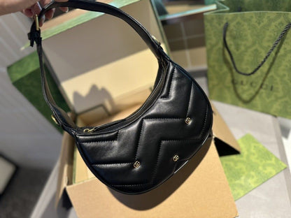 GUCCI GG Marmont Half-Moon Shoulder Bag – Chevron Leather