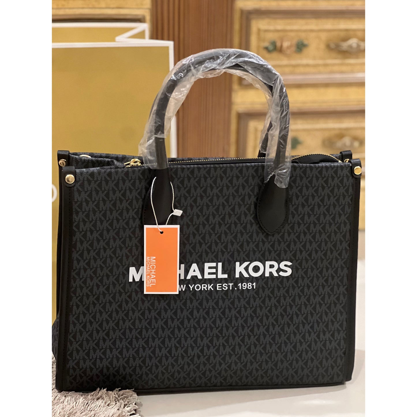 Michael Kors Mirella Large Logo Tote – Black/Grey